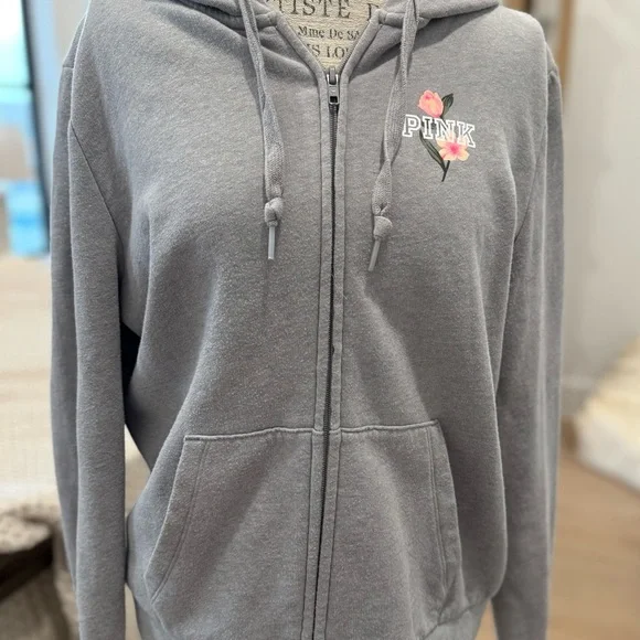 PINK Victoria's Secret Women's Floral Gray Hoodie - Picture 4 of 6